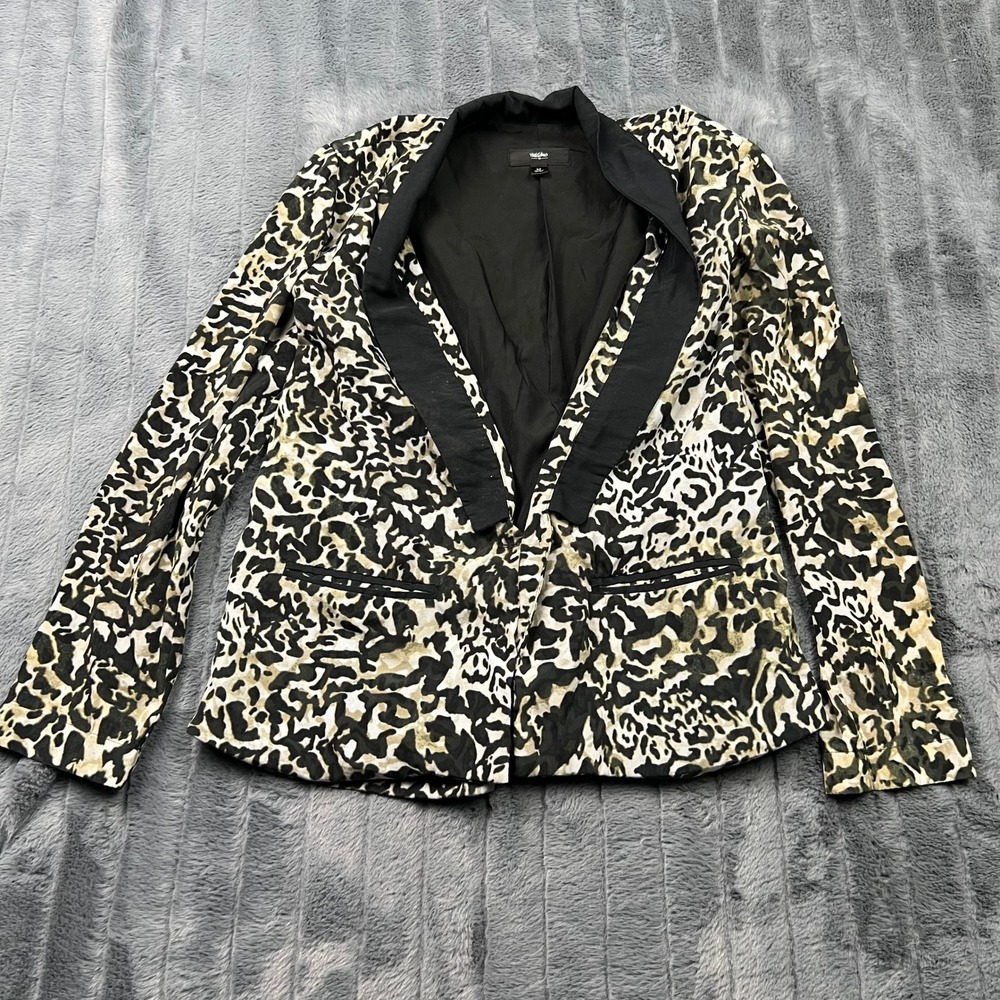 Mossimo Leopard Print Blazer Small Black Tan Animal Pattern Shawl Collar Jacket